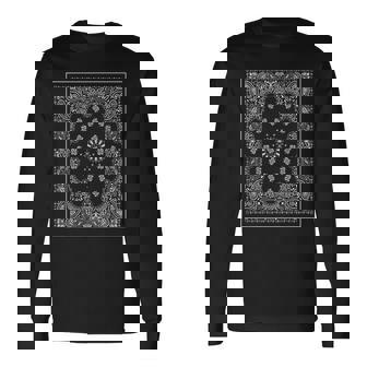 ブルーバンダナプリント ロイヤルネイビーブルー ペイズリー服 長袖Tシャツ - Kawaiitshirt