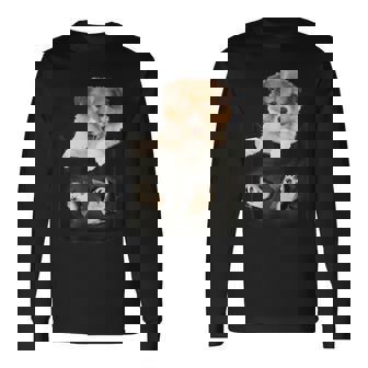 プリントポケットに入ったコリー犬 犬好きに面白い 長袖Tシャツ - Kawaiitshirt