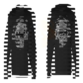 ヘッドフォン付きキラキラドクロ Dj音楽愛好家 長袖Tシャツ - Kawaiitshirt