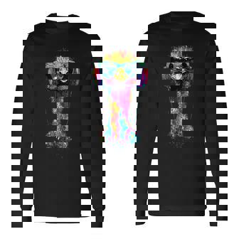 ヘッドフォン付きダチョウの鳥 カラフルなエミュー音楽djブーケ 長袖Tシャツ - Kawaiitshirt