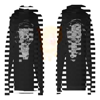 ヘッドフォン付き猫 ミーム 長袖Tシャツ - Kawaiitshirt