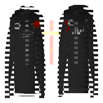 ベトナム国旗、ベトナムのシルエットマップ、紋章 長袖Tシャツ - Kawaiitshirt