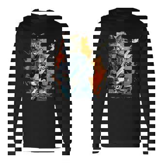 ベースギター 音楽 猫 ギターを弾く 長袖Tシャツ - Kawaiitshirt