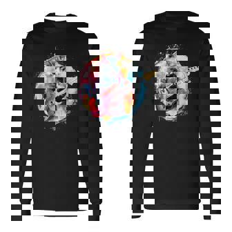 ベースギターを弾く猫水彩グラフィックデザイン 長袖Tシャツ - Kawaiitshirt