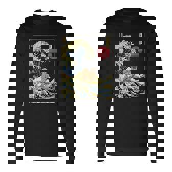 ペキニーズ日本神奈川波 おもしろサーフドッグ 長袖Tシャツ - Kawaiitshirt