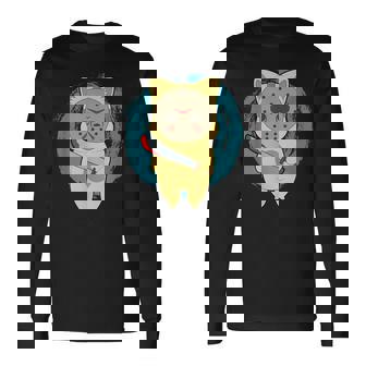 ホラー映画 ジェイソンキャット おもしろパロディ 映画 ハロウィンコスチューム 長袖Tシャツ - Kawaiitshirt