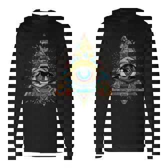 ホルスアイ オールシーイングアイ ピラミッド イルミナティ フリーメイソン 長袖Tシャツ - Kawaiitshirt