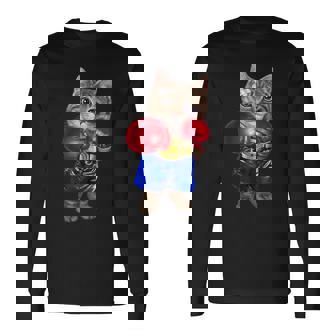 ボクシング をする 猫 ねこ 長袖Tシャツ - Kawaiitshirt