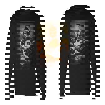 ボストンテリア モナリザ 絵画 アート 犬 ママ お父さん 長袖Tシャツ - Kawaiitshirt