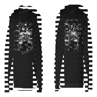 ボストンテリア演奏ドラムドラマー犬好き。 長袖Tシャツ - Kawaiitshirt