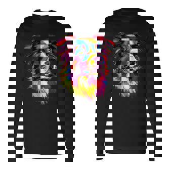 ボーダーコリー ポップアート レインボーカラー カラフル ボーダーコリー 長袖Tシャツ - Kawaiitshirt