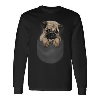 ポケット パグ 犬 長袖Tシャツ - Kawaiitshirt
