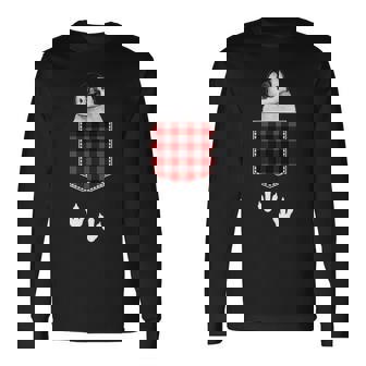 ポケットから覗き出るかわいいペンギン 長袖Tシャツ - Kawaiitshirt