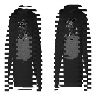 ポケットにいるパグ かわいい愛犬デザイン 犬愛好家、ペットオーナー向け 長袖Tシャツ - Kawaiitshirt