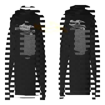 ポケットにワニ 愉快なアニマルデザイン 長袖Tシャツ - Kawaiitshirt