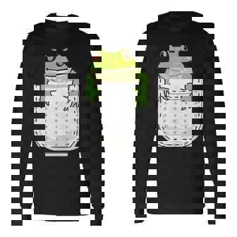 ポケットに入ったカエルのシャツ 面白いカエルのtシャツ カエルの恋人 長袖Tシャツ - Kawaiitshirt