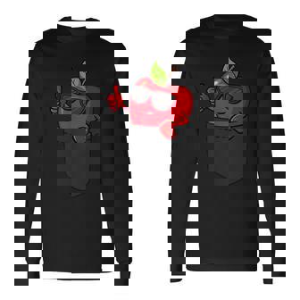 ポケットに入ったクールなリンゴ、サングラスをかけたリンゴのぞき見。 長袖Tシャツ - Kawaiitshirt