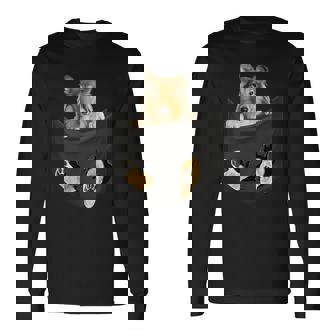 ポケットに入ったセーブルコリー犬、ラフコリーの子犬のぞき見 長袖Tシャツ - Kawaiitshirt