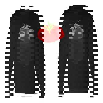 ポケットに入ったトマト、胸に面白いトマト。 長袖Tシャツ - Kawaiitshirt