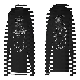 ポケットに入ったブラックパグ かわいい犬好きのギフト 長袖Tシャツ - Kawaiitshirt