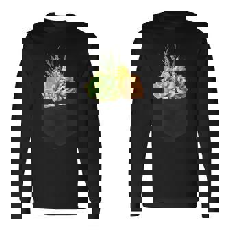 ポケットに入った多肉植物、胸にエケベリアセダム 長袖Tシャツ - Kawaiitshirt