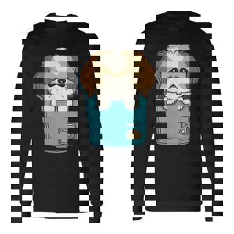 ポケット犬好きにはたまらないシーズー犬 長袖Tシャツ - Kawaiitshirt