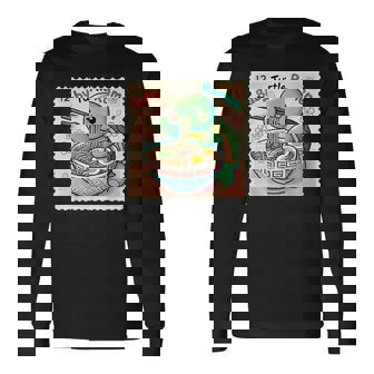 ポップ 和 アート 切手 かわいい 赤ちゃん 亀 ラーメン 長袖Tシャツ - Kawaiitshirt