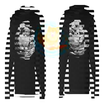 ポメラニアン 面白いtシャツ 犬 イヌ サーフィン 夏 かわいい メンズ 子供 おもしろ 服 グッズ ネタ 長袖Tシャツ - Kawaiitshirt