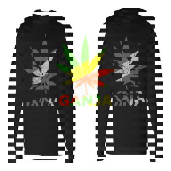 マリファナのガンジャ雑草の葉 ラスタカラー 長袖Tシャツ - Kawaiitshirt