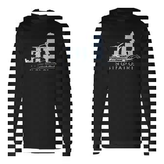 マリーナベイサンズ、マーライオンのスカイラインデザイン、象徴的なシンガポール 長袖Tシャツ - Kawaiitshirt