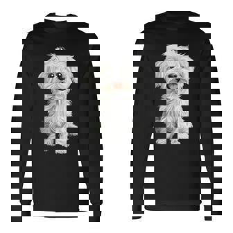 マルチーズ 犬 グラフィック ペット イラスト マルチーズ 長袖Tシャツ - Kawaiitshirt