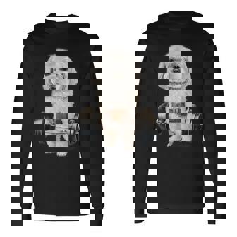 マルチーズドッグ筋トレ バーベルシュラッグバー フィットネス 長袖Tシャツ - Kawaiitshirt