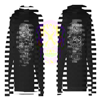 マルディグラ ドリップドリング スカル カーニバル 火曜日 パーティー テーマ 新品 長袖Tシャツ - Kawaiitshirt