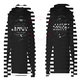 マンチェスター イギリス イギリス 地図フラグ グラフィック 長袖Tシャツ - Kawaiitshirt