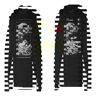 ミニチュア シュナウザー 和 神奈川波 おもしろ サーフ 犬 長袖Tシャツ - Kawaiitshirt