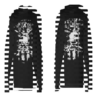 ミリタリー スカル シャツ メンズ 長袖Tシャツ - Kawaiitshirt