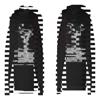 ムーンキャット 筋トレ 猫 フィットネス ジム ウェイトリフティング トレーニング 面白い猫 おもしろ 長袖Tシャツ - Kawaiitshirt