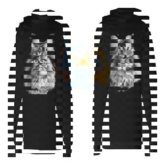 メインクーン 猫の肖像画 長袖Tシャツ - Kawaiitshirt