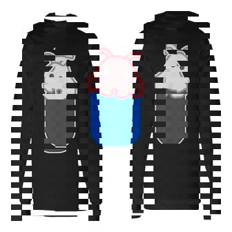 メンダコ（いん ざ ポケット）ワンポイント 胸【どうぶつフレンズ】ゆるくて かわいい 動物 グッズ イラスト 面白い 長袖Tシャツ - Kawaiitshirt