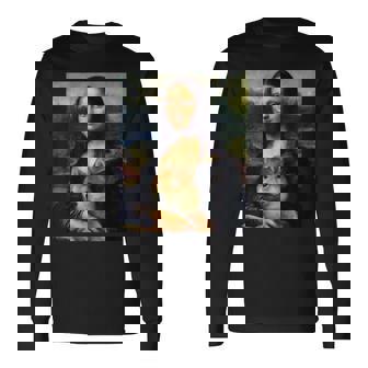 モナリサダヴィンチ プリントシャツ 柴犬とモナリサ 長袖Tシャツ - Kawaiitshirt