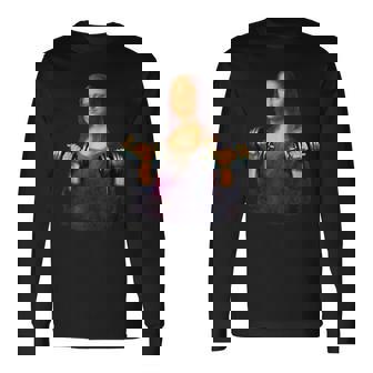 モナリザ 面白いtシャツ ジム 筋トレ 絵画 美術 メンズ おもしろ 面白い 服 おもしろグッズ ネタ 長袖Tシャツ - Kawaiitshirt