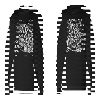 モノクロゼブラ柄アフリカサファリ動物野生生物 長袖Tシャツ - Kawaiitshirt