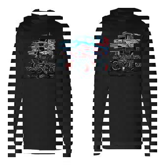 モンスタートラック 幼児用 キッズ アメリカ国旗 モンスタートラック 長袖Tシャツ - Kawaiitshirt