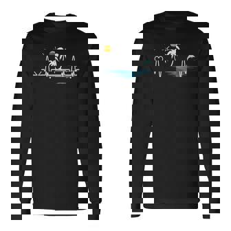 ヤシの木 ビーチ ハートビート トロピカル サンセット 夏 バケー 長袖Tシャツ - Kawaiitshirt