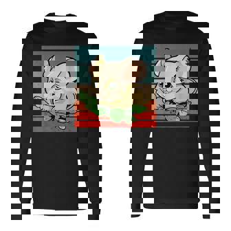 ヤマネ かわいい緑の葉 大きな目 愛らしい甘い動物 長袖Tシャツ - Kawaiitshirt