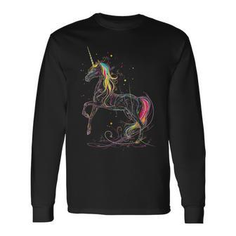 ユニコーン 虹 動物 モチーフ アートワーク ユニコーン 長袖Tシャツ - Kawaiitshirt
