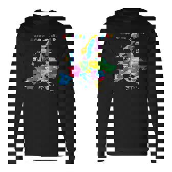 ヨーロッパ地図、国旗、ヨーロッパ諸国 長袖Tシャツ - Kawaiitshirt