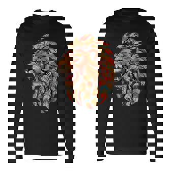 ライオン インディアン 部族 アート ネイティブアメリカン 長袖Tシャツ - Kawaiitshirt