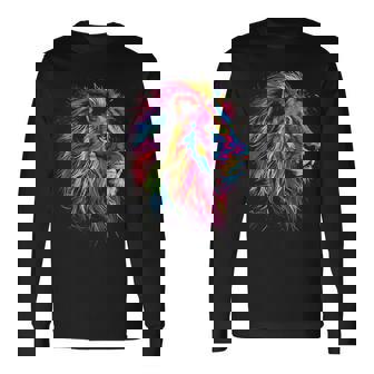 ライオンアート 抽象 カラフル 動物 グラフィック ライオン 長袖Tシャツ - Kawaiitshirt