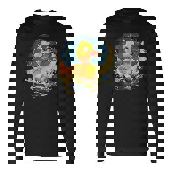 ラバーアヒル 水泳 お絵かき 水彩 ゴム ア 長袖Tシャツ - Kawaiitshirt